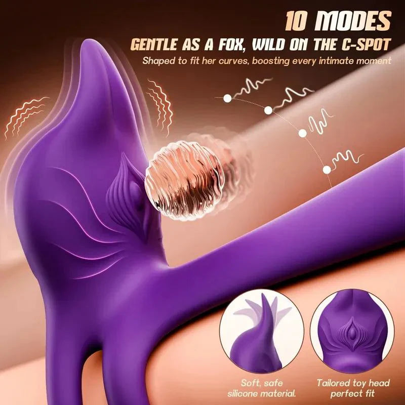 Vibrating Cock Ring Couples Sex Toys - MOOLIGIRL Dual Penis Ring Vibrator with Fox-Shaped Clitoral Stimulator & 4.6in G Spot Vibrator, 10 Vibration Adult Toys for Men Women, Female Sex S&M Floggers